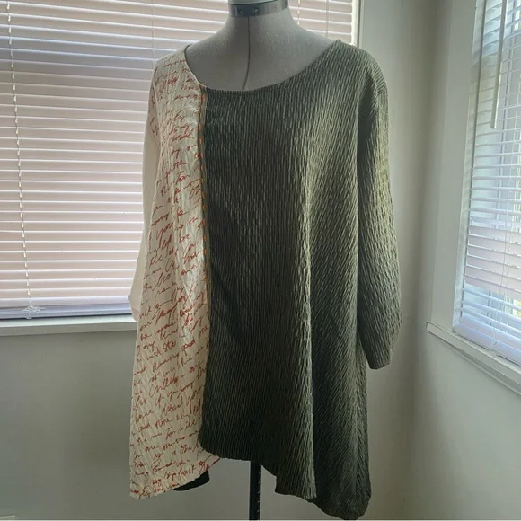 ZEDD PLUS Women's Asymmetrical Green White Geometric Pattern Tunic Size XL - Picture 5 of 9